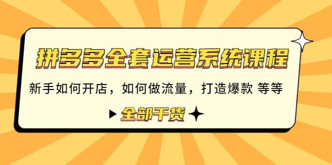 拼多多全套运营系统课程：新手如何开店如何做流量打造爆款等等全部干货