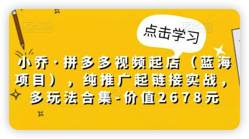 小乔·拼多多视频起店（蓝海项目），纯推广起链接实战，多玩法合集-价值2678元