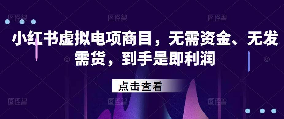 小红书‬虚拟电项商‬目，无需资金、无发需‬货，到手是即‬利润-旺仔资源库