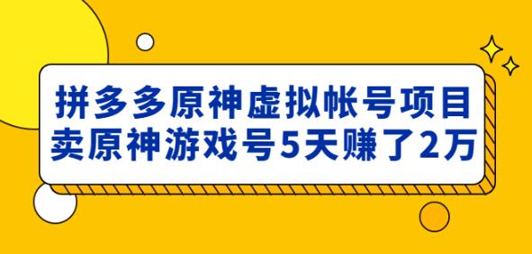 外面卖2980的拼多多原神虚拟帐号项目：卖原神游戏号5天赚了2万-178分享