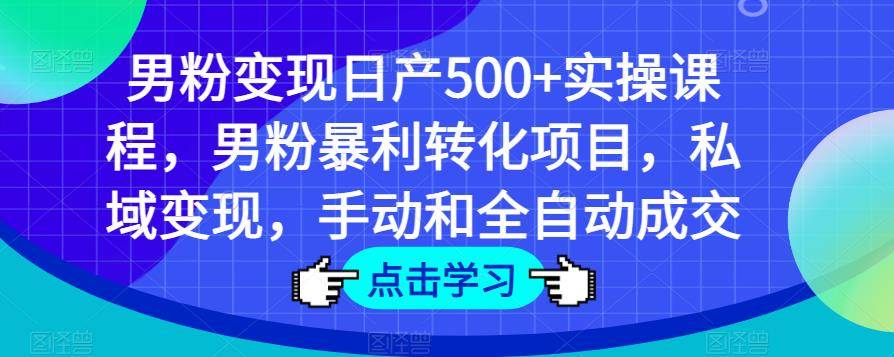 男粉变现日产500+实操课程，男粉暴利转化项目，私域变现，手动和全自动成交-旺仔资源库