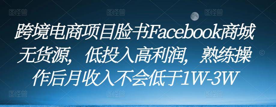 跨境电商项目脸书Facebook商城无货源，低投入高利润，熟练操作后月收入不会低于1W-3W-旺仔资源库