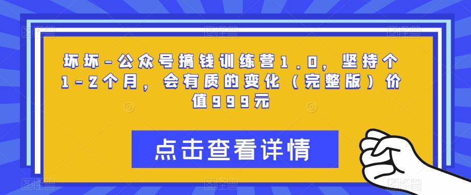 坏坏-公众号搞钱训练营1.0，坚持个1-2个月，会有质的变化（完整版）价值999元-178分享